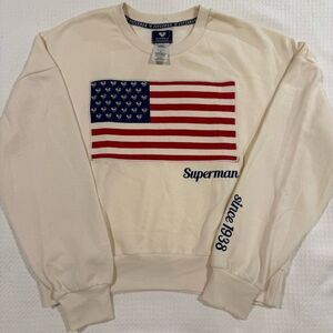NWOT Superman Cream Off-white American Flag Oversized Sweatshirt XL